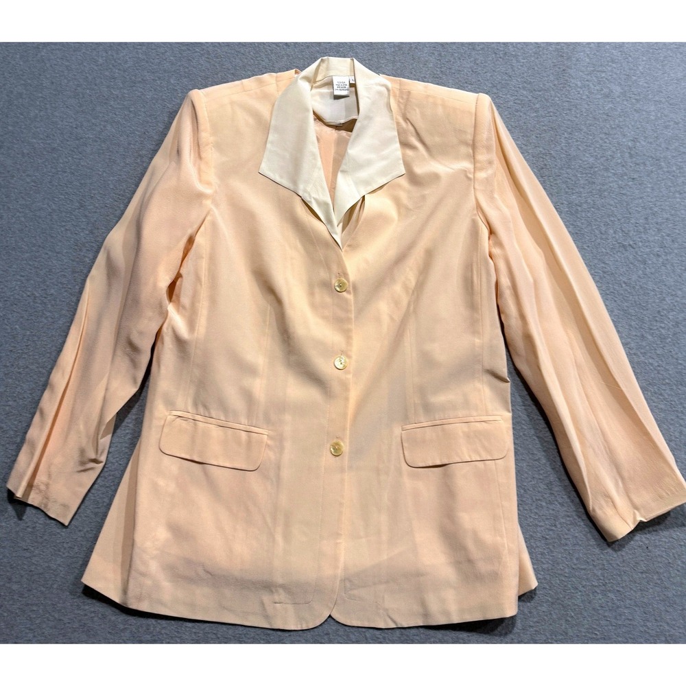 Silk Boutique Womens 100% Silk Blazer Jacket Blush Pink Sz L Removable Collar